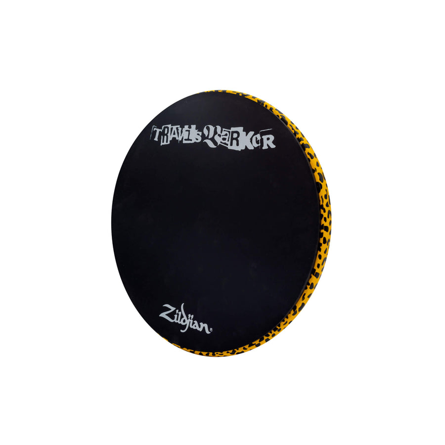 Slight side profile of back side of the 12 Inch Travis Barker Signature Practice Pad 