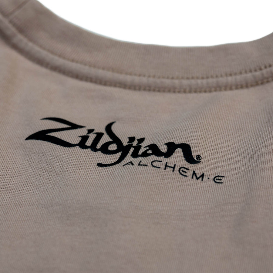 Close up detail of Zildjian ALCHEM-E logo on the back of the Zildjian Limited Edition ALCHEM-E Heavy Tee