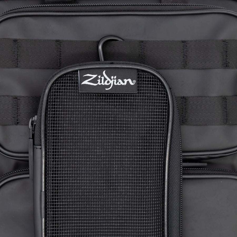 Black Zildjian Accessory Pouches clipped to Zildjian Touring Stick Bag