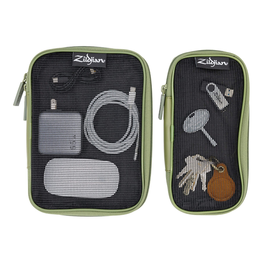 Green Zildjian Accessory Pouches with contents