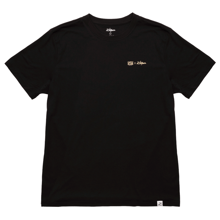 Front side of exclusive Castle Island Brewery / Zildjian Tee
